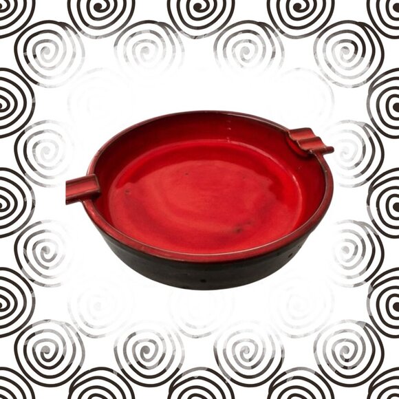 Vintage Mid-Century Modern Red & Black Ceramic Ashtray - Picture 1 of 6